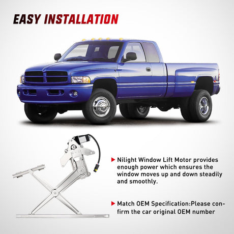Nilight 741-753 Power Window Regulator and Motor Front Driver Side Compatible with Dodge Ram 1500 1994 1995 1996 1997 1998 1999 2000 2001,Ram 2500 3500 1994-2002,Front Left Side