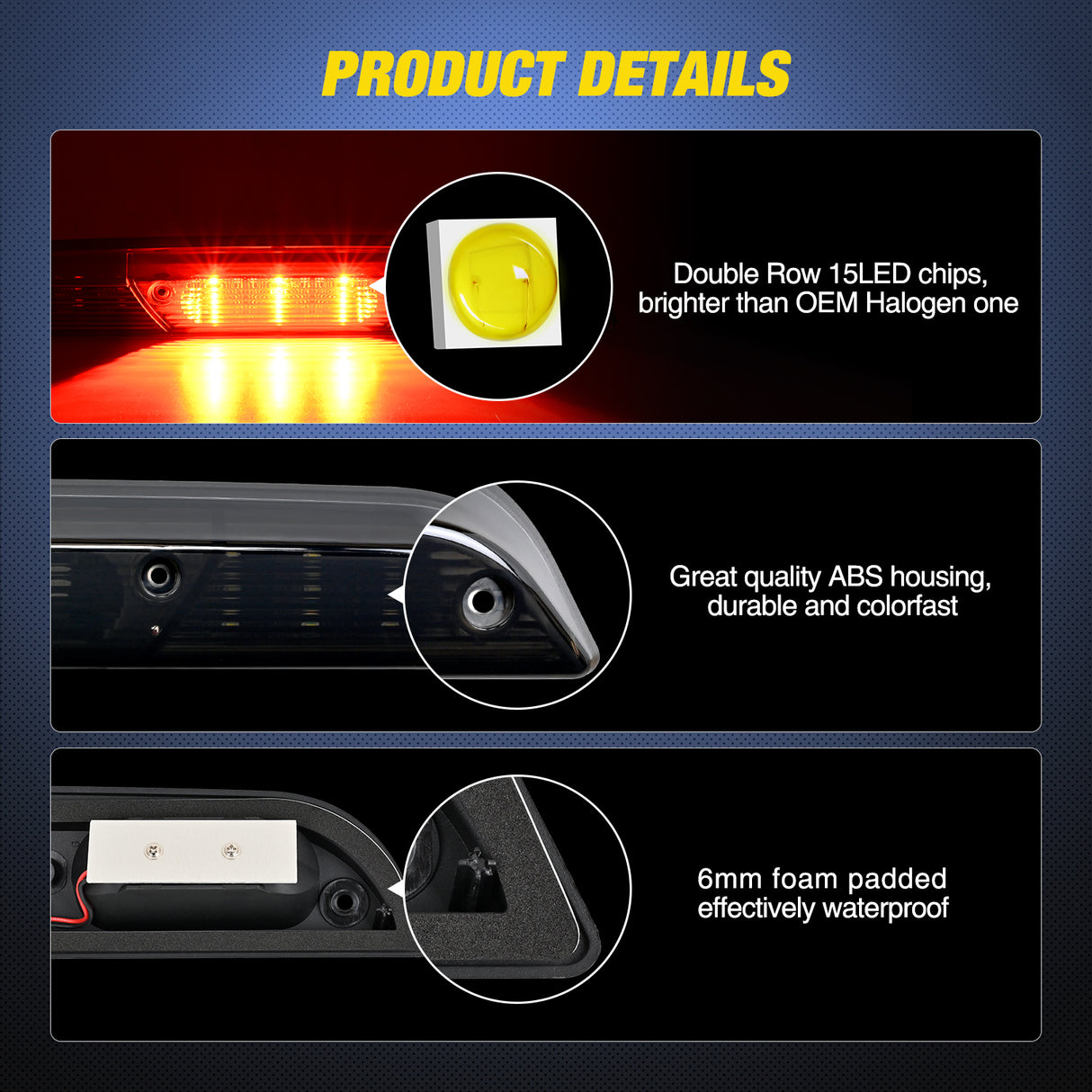 Third Brake Light Tail High Mount 3rd Stop Cargo Reverse Lights Smoked Lens Compatible with Ford F150 2015 2016 2017 2018 2019 2020 Super Duty F250 F350 2017+ Ranger 2019+ Maverick 2022+