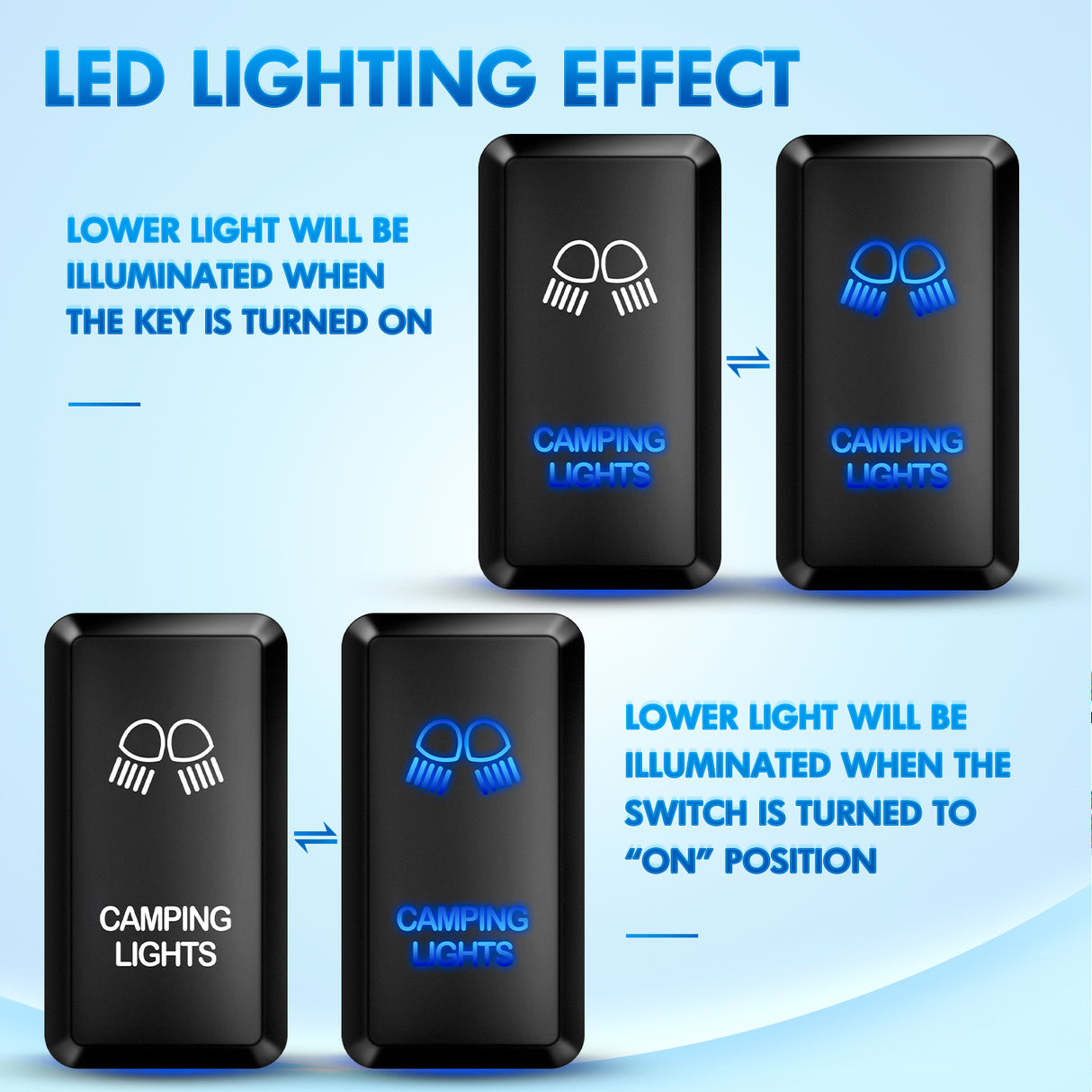 Camping Lights Push Button Switch 12V ON Off Switches with Connector Wire Kit 1.54Inch x 0.83Inch Replacement for Toyota FJ Cruiser Fortuner Ta coma Highlander Tundra 4Runner Prado Land Cruiser