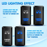 Camping Lights Push Button Switch 12V ON Off Switches with Connector Wire Kit 1.54Inch x 0.83Inch Replacement for Toyota FJ Cruiser Fortuner Ta coma Highlander Tundra 4Runner Prado Land Cruiser