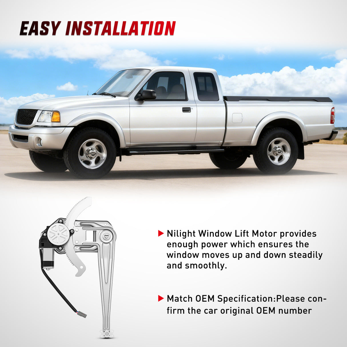 Power Window Regulator with Motor Assembly Replacement for Ford Ranger 2011-1993, Front Driver Side, 741-831