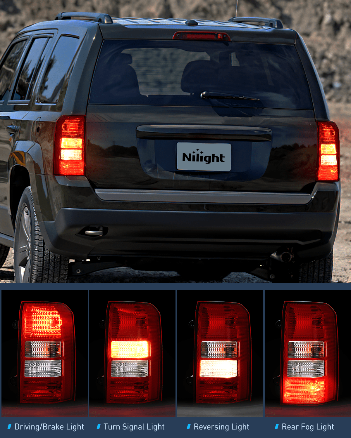 Nilight Taillight Assembly Compatible with 2008 2009 2010 2011 2012 2013 2014 2015 2016 2017 Jeep Patriot Tail Light OE Style Rear Lamp Replacement Driver and Passenger Side w/Bulbs