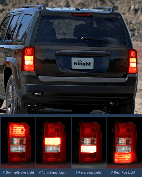 Nilight Taillight Assembly Compatible with 2008 2009 2010 2011 2012 2013 2014 2015 2016 2017 Jeep Patriot Tail Light OE Style Rear Lamp Replacement Driver and Passenger Side w/Bulbs