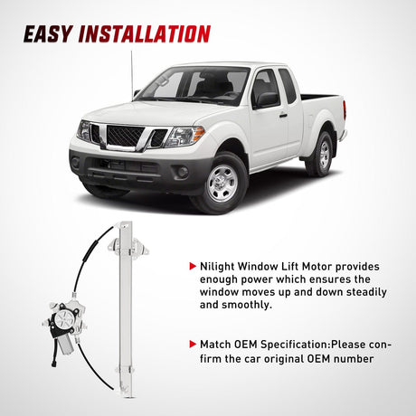 Nilight 741-348 Window Regulator/Motor Front Driver Side Compatible with Nissan Frontier 2005 2006 2007 2008 2009 2010 2011 2012 2013 2014 2015 only use Connector 2 Pins