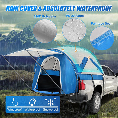 Trunk Bed Cover Truck Bed Tent 5.0-5.5FT Pickup Truck Tents with Removable Awning Waterproof PU2000mm Double Layer Rainfly Storage Bag 2-Person Sleeping Tailgate Bed Tents for Camping Travel Outdoor,Blue Grey
