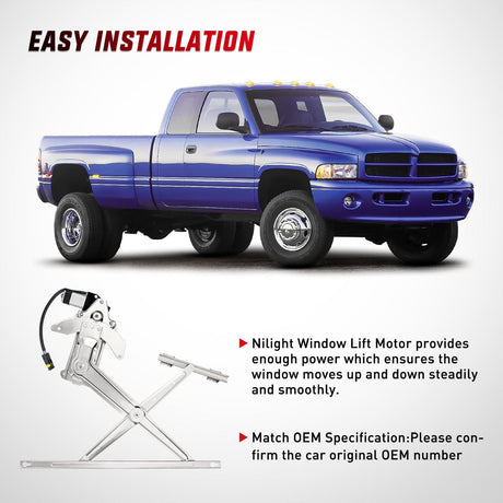 Nilight 741-752 Power Window Regulator and Motor Front Passenger Side Compatible with Dodge Ram 1500 1994 1995 1996 1997 1998 1999 2000 2001,Ram 2500 3500 1994-2002,Front Right Side
