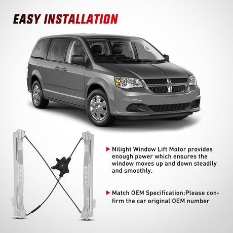 Nilight 749-508 Power Window Regulator and Motor Assembly Front Driver Side, OE Replacement for Chrysler Town Country 2008-2016 - Direct Fit