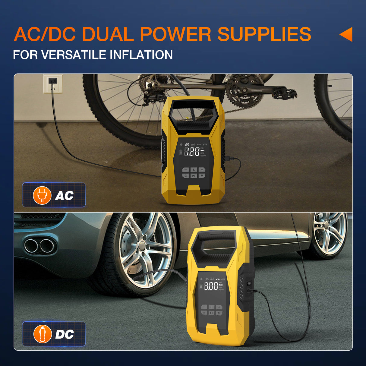 Nilight AC/DC Tire Inflator Portable Air Compressor Dual Power Supply 110V AC 12V DC 150PSI Fast Inflation Heavy Duty with LED Light Pressure Gauge Auto Shutoff Pump for Car Motorcycle Bicycle Ball