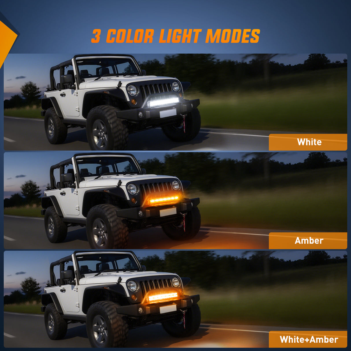 LED Light Bar 20Inch Off-Road LED Light Bar, 420W 3 Lighting Modes (White/Amber/White&Amber) Driving Fog Light Spot Flood Lights with 16AWG Wiring Harness for Truck Car ATV SUV Jeep Boat