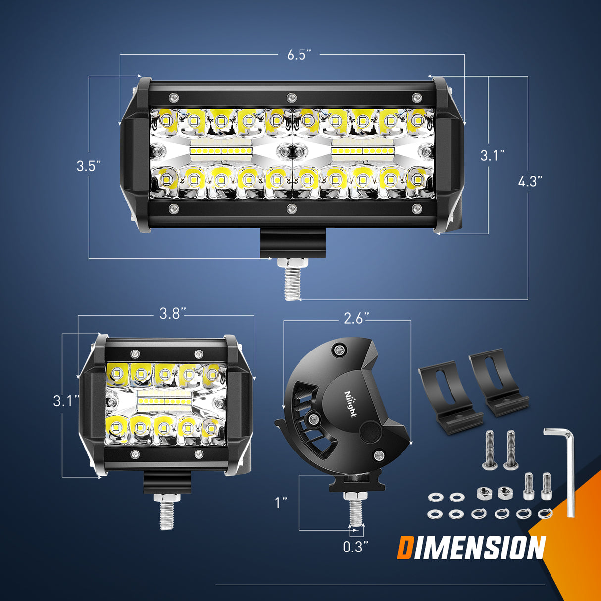 Nilight 2PC 4Inch Triple Row Led Light Pods 60W Flood Spot Combo 6000LM 2Pcs 6.5 Inch 120W Triple Row Light Bar Flood Spot Combo 12000LM Driving Boat Off Road Trucks Lights (ZH042)