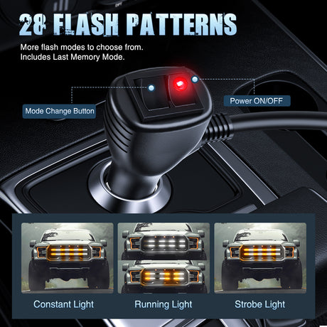 Nilight 2PCS 24 inch Truck Grill Strobe Lights Strip 384 LED Emergency Light Amber White Flexible Side Flashing Warning Caution Safety Waterproof Lighting Kit for Trucks Tow Plow Construction Vehicles