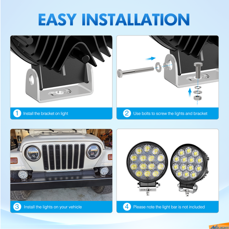 Nilight 2PCS Stainless Steel Mounting Base Brackets Adjustable Mount Bracket Kits for Round and Square 4.5Inch 27W 42W LED Light Bar