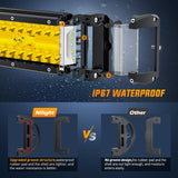 LED Light Bar 2PCS 7Inch Triple Row Spot Flood Combo Yellow Beam with 5Pin Rocker Switch Wiring Harness Kit