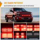 Led Strobe Light 4PCS 24LED Emergency Strobe lights 12V 24V Red Surface Mount Grille Hazard Safety Warning Light Sync Feature Side Flashing Marker Flash for Car Truck Campers