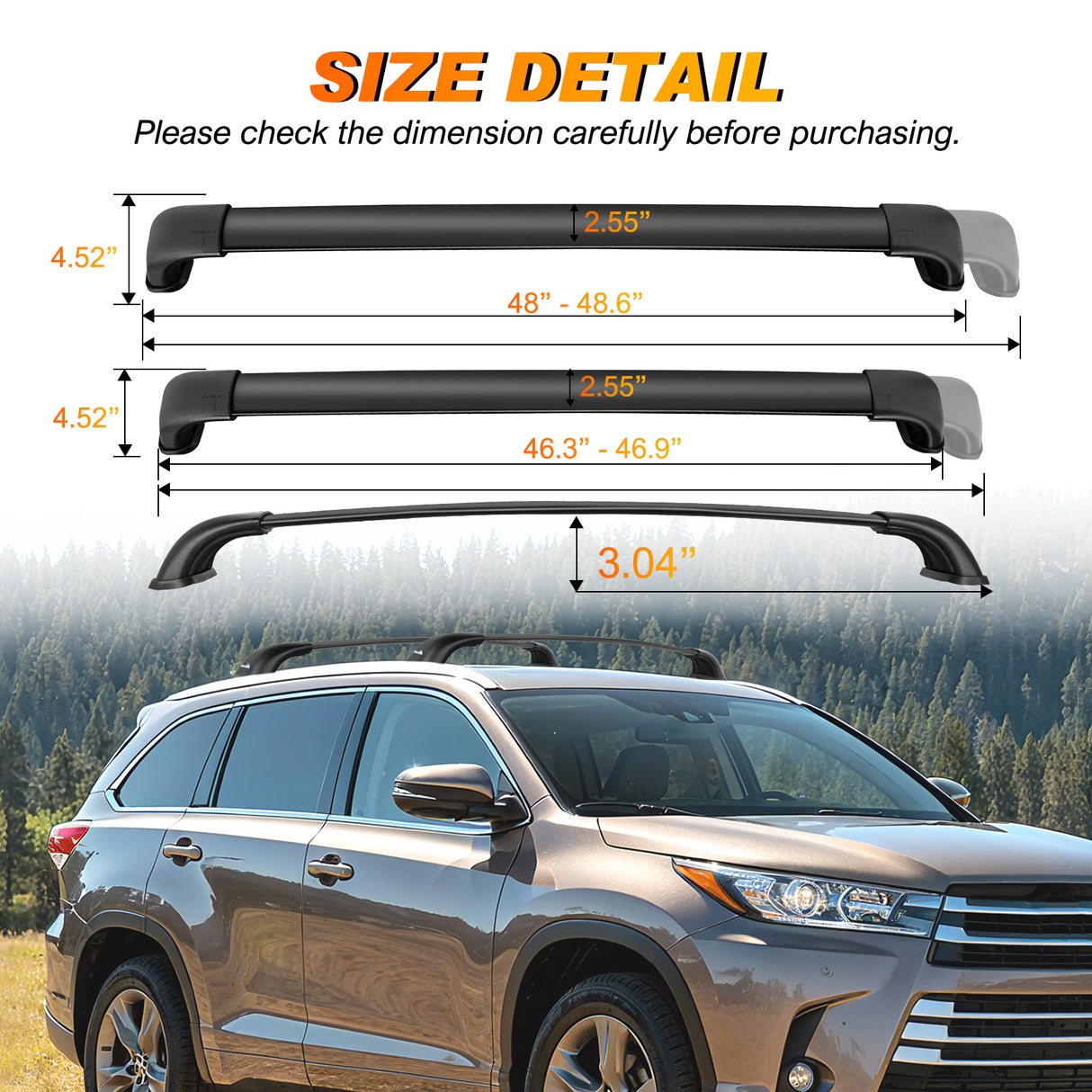 2014 2015 2016 2017 2018 2019 Toyota Highlander XLE Limited SE Aluminum Heavy Duty Roof Rack Cross Bars