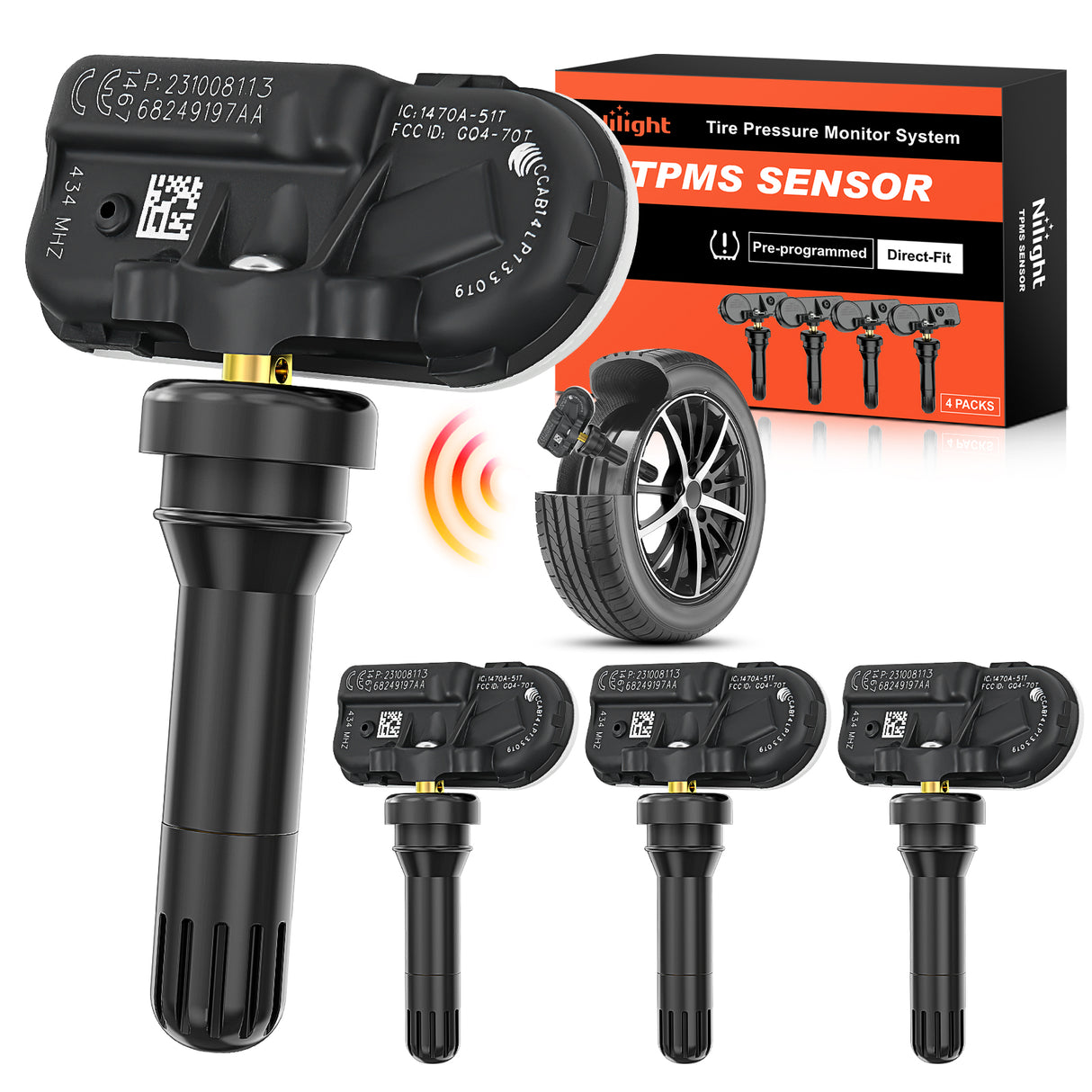 Nilight TPMS Sensor Compatible with 2014 2015 2016 2017 2018 2019 2020 2021 2022 RAM 2500 3500 4500 5500 Jeep Cherokee 2019-2022 Ram 1500 DS 434Mhz Tire Pressure Monitoring Sensors