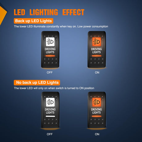 Nilight UTV Driving Lights Rocker Switch On Off 5 PIN SPST LED Light Bar Switches with Orange Backlit 12V 24V Toggle with Jumper Wires Set for ATVs UTVs Cars Trucks RVs
