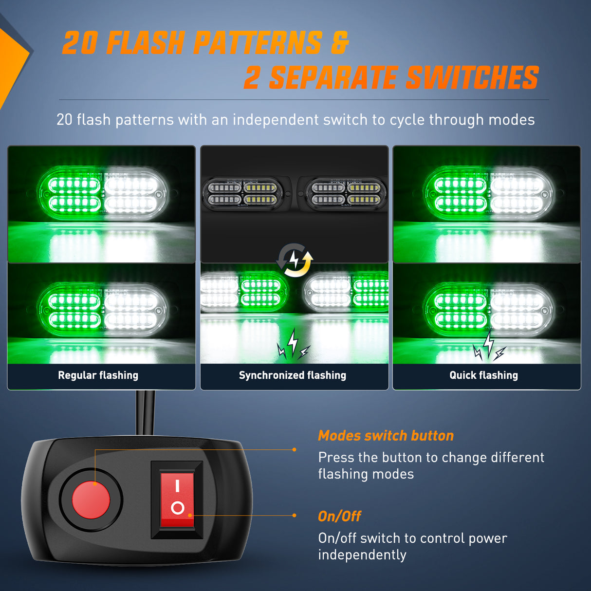 Nilight 4PCS LED Strobe lights 12V 24V Sync Feature Green White 24LED Emergency Hazard Warning Lights with Controller Hard Wire or Cigarette Lighter Plug for Car Truck RVs Campers