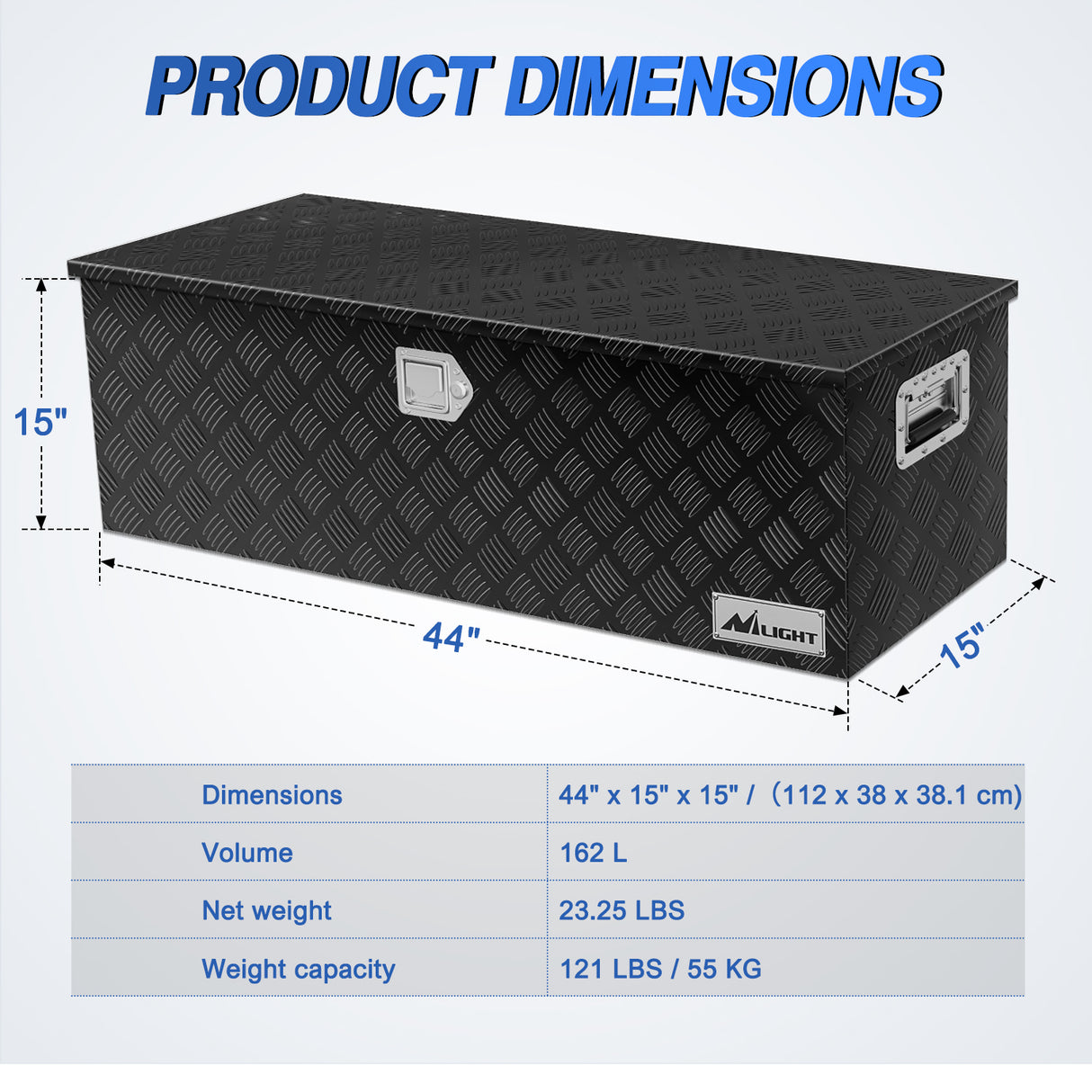 Truck Bed Toolboxes 44 Inch Truck Tool Box Heavy Duty Aluminum Stripes Plated Pick Up Truck Bed Toolboxes 44 Inchx15 Inchx15 Inch Waterproof Storage Organizer for Bed of Truck RV Trailer with Side Handle Lock Keys, Black