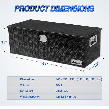 Truck Bed Toolboxes 44 Inch Truck Tool Box Heavy Duty Aluminum Stripes Plated Pick Up Truck Bed Toolboxes 44 Inchx15 Inchx15 Inch Waterproof Storage Organizer for Bed of Truck RV Trailer with Side Handle Lock Keys, Black