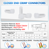 Nilight 300PCS CE5 Closed End Crimp Terminal 12-10 Gauge Nylon Insulated Closed End Wire Cap Wire Connectors Crimp Cap Terminals Connectors for Automotive Car Truck Boats Marine Electrical Wiring