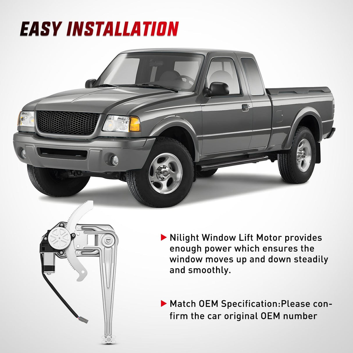 Nilight Power Window Regulator with Motor Assembly Replacement for Ford Ranger 2011-1993, Front Driver Side, 741-831
