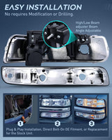 Nilight Headlight and Taillight Assembly Combo Compatible with 1999 2000 2001 2002 Chevy Silverado 1500 2500 1500HD 2500HD 3500 OE Style Chrome Housing Amber Reflector Smoke