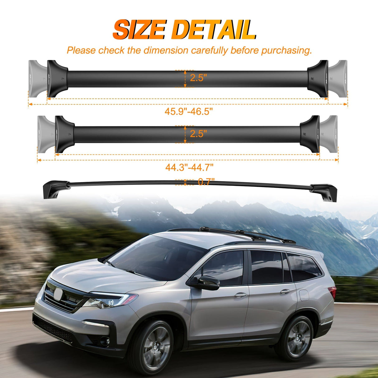 Aluminum Roof Rack Cross Bars Fit for Honda Pilot 2016 2017 2018 2019 2020 2021 2022 LX EX EX-L with Flush Rails Fixed Point