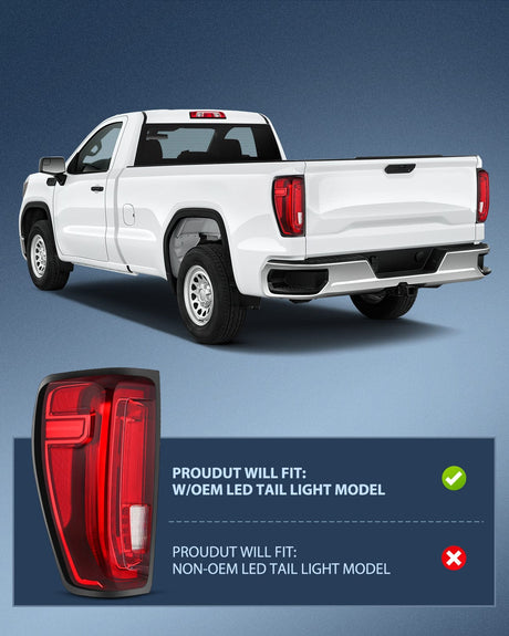 Nilight Taillight Assembly Compatible with GMC 2019 2020 2021 2022 2023 2024 Sierra 1500 LED Type Tail Lights 2020-2024 Sierra 2500HD 3500HD Rear Lamp Replacement Driver and Passenger Side