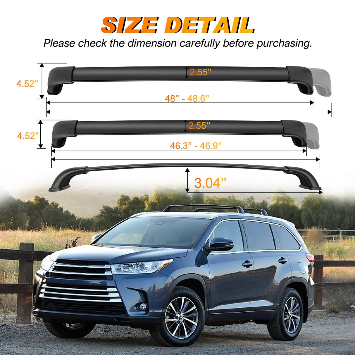 Roof Rack Cross Bars Compatible with 2014-2019 Toyota Highlander XLE Limited SE Nilight