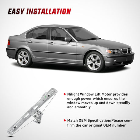 Nilight 740-481 Rear Passenger Side Window Regulator with Motor, Compatible with 1999–2005 BMW E46 323i 328i 325i 325xi 330i 330xi (Sedan/Wagon Only), Power Window Lift Assembly, OE Replacement