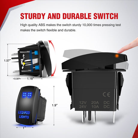 Nilight 16AWG LED POD Lights Wiring Harness Kit 12V On Off 5Pin Rocker Switch Laser Waterproof Toggle Power Relay Blade Fuse for Cars Jeep Boat ATV Trucks - 4 Leads Bule