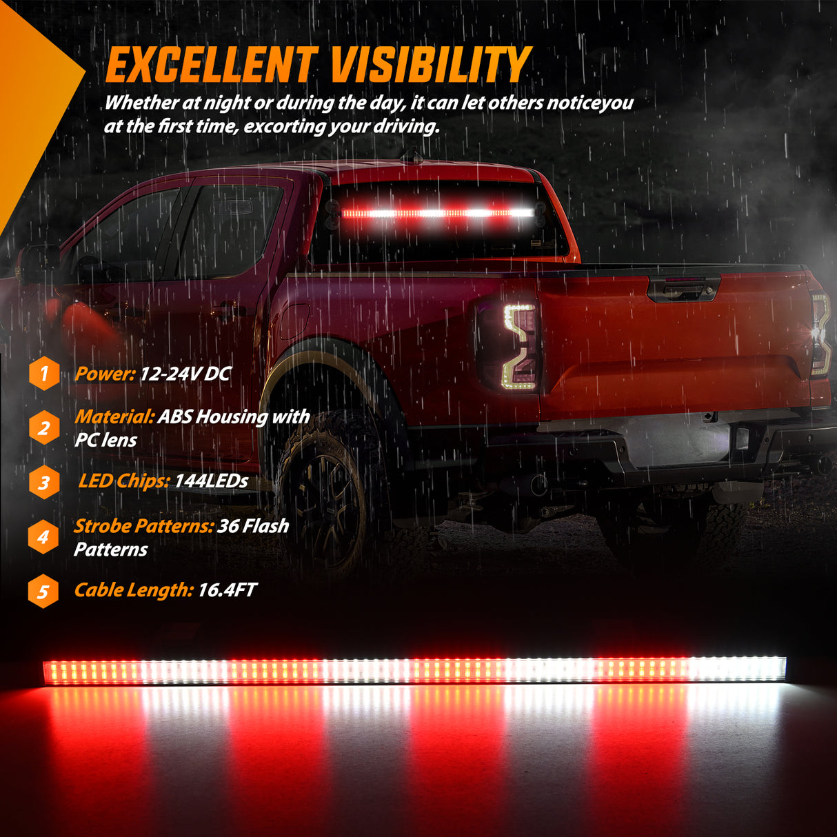 Nilight 144LED Traffic Advisor Strobe Light Bar with Controller Red White Emergency Warning Lights Hazard Interior Front/Rear Windshield Flashing for Cars Plow Trucks Construction Vehicles