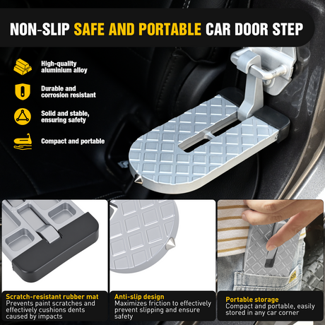 Nilight Car Door Step for Roof Access Universal Car Step Hook for Roof SUV Trucks Folding Aluminum Alloy Vehicle Door Latch Step Pedal With Glass Breaker Safety Hammer, Max Load 400lbs, 2 Pack Gray