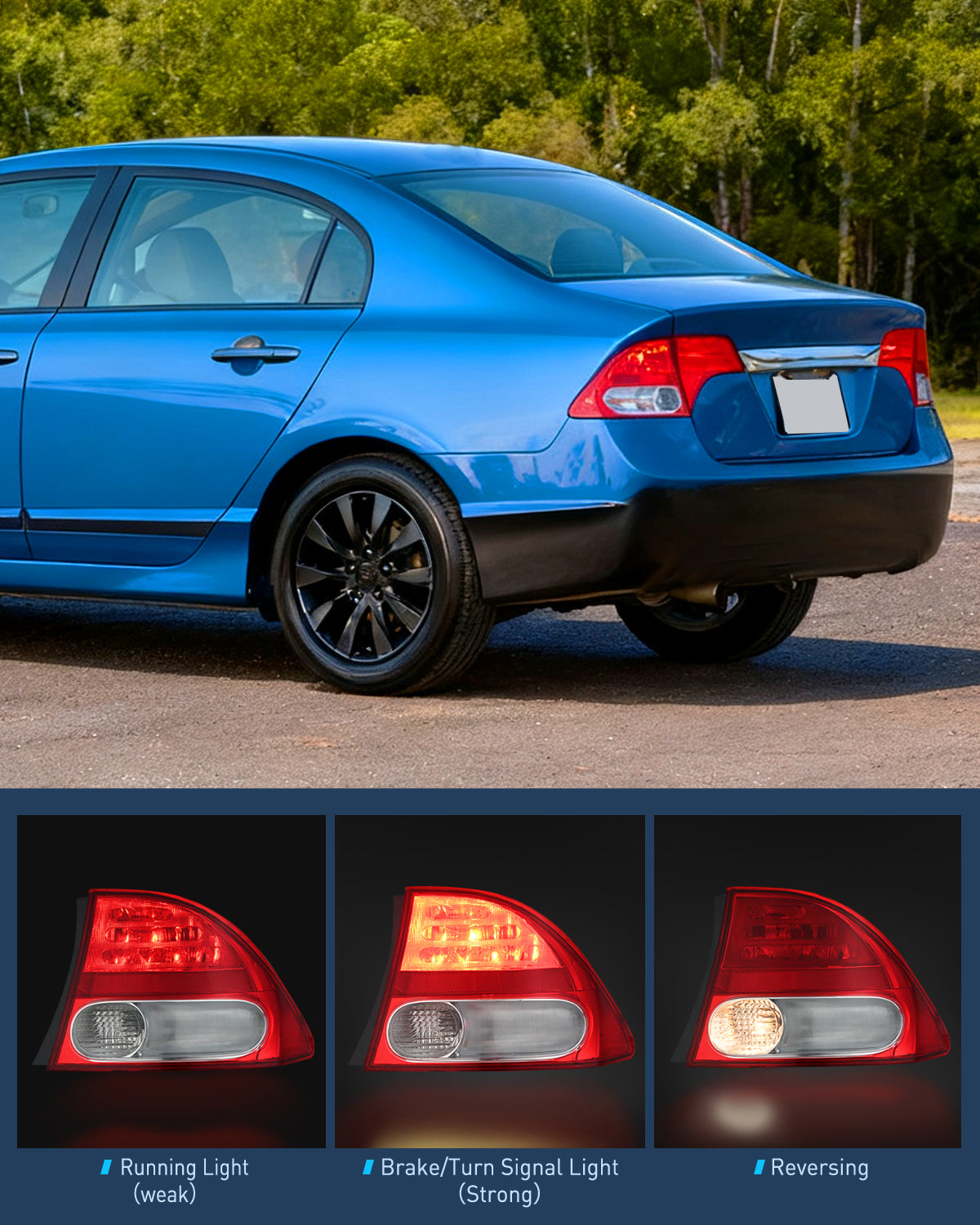 Taillight Assembly Compatible with 2009 2010 2011 Honda Civic Sedan Hybrid 4 Door Rear Lamp Replacement OE Style Driver and Passenger Side