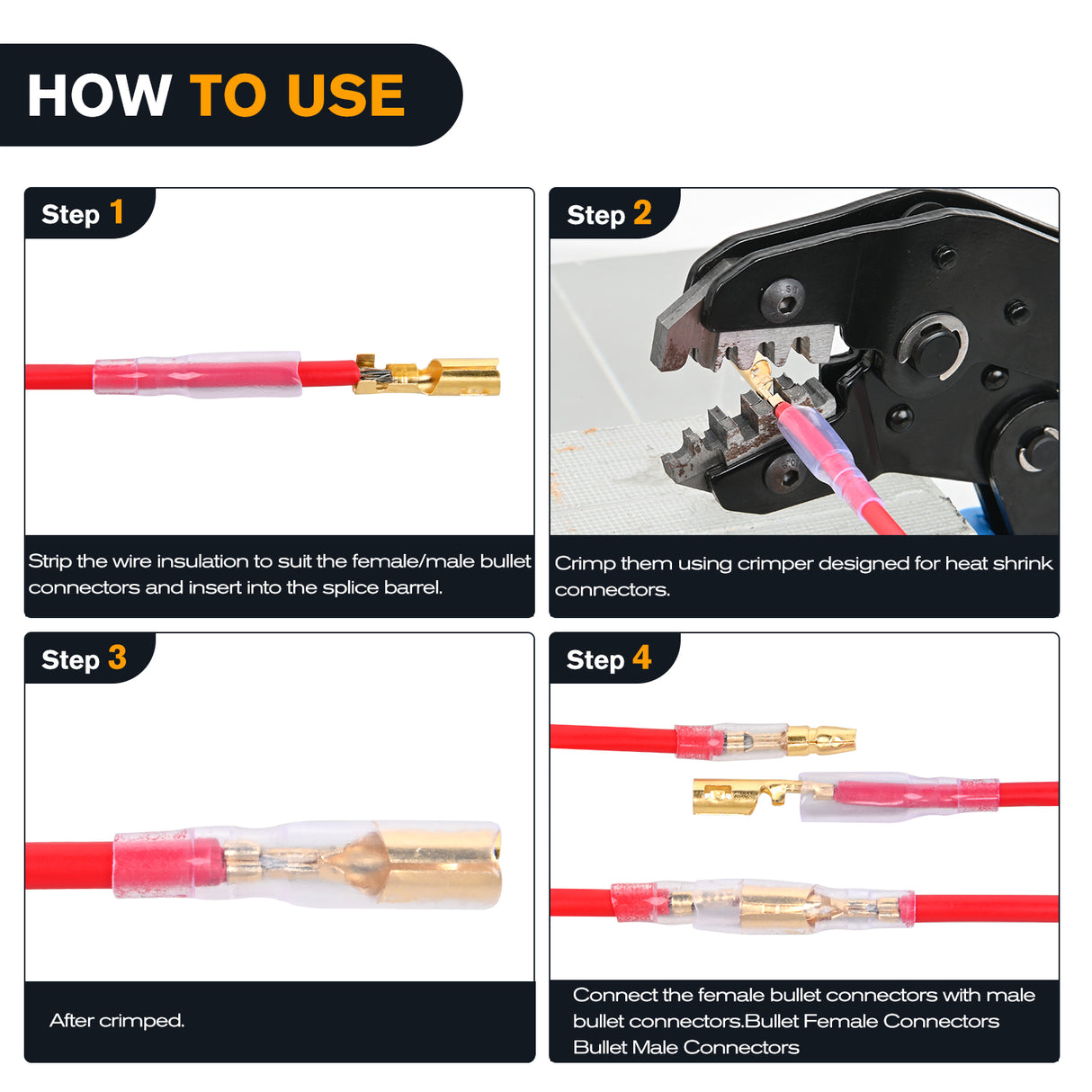 Nilight 400PCS 3.9mm Bullet Connectors Male and Female Brass Wire Terminals Connector with Insulation Cover for 22-16AWG Electrical Wiring Motorcycle Motorbike Car Truck Boats