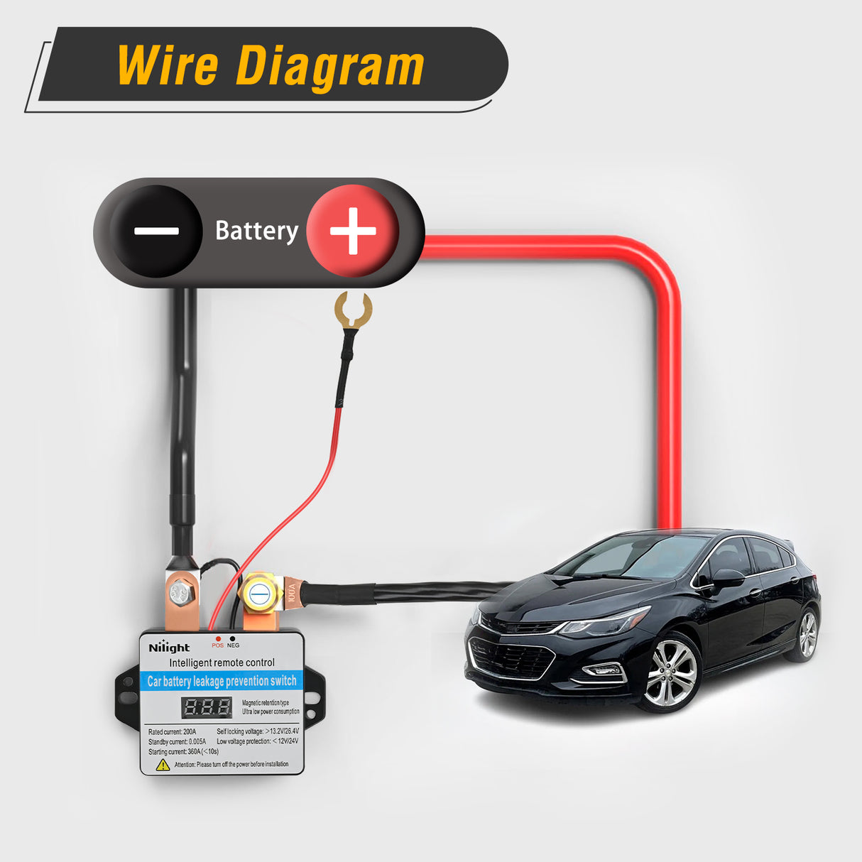 Nilight Remote Battery Disconnect Switch 12V 24V 360A Car Smart Anti-Theft Kill Switches Upgrade Prevent Power Drain with Wireless Remote Control Relay Fobs Voltmeter Display for Auto Truck RV Boat
