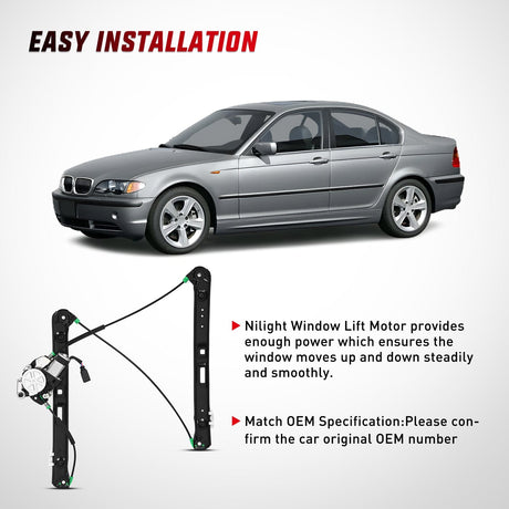 Nilight 741-485 Power Window Regulator/Motor Front Passenger Side Compatible with BMW E46 325i 328i 330i 1999 2000 2001 2002 2003 2004 2005 Sedan