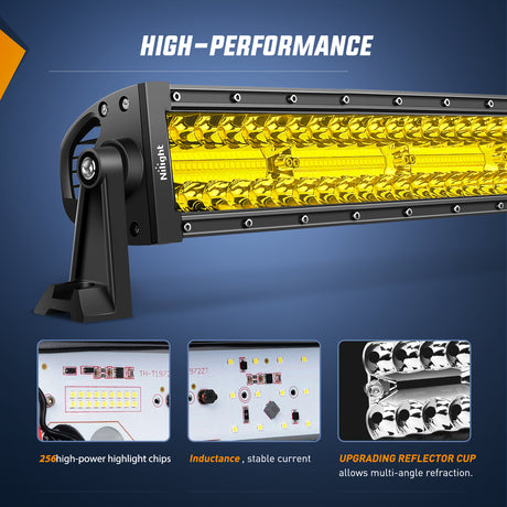 Nilight 33 Inch LED Light Bar 256 LED Chips Yellow Beam Curved Triple Row Fog Light Spot Flood Combo High Power LED Driving Lights Off Road Lights for Trucks SUV UTV ATV Truck Van 4x4 Boat