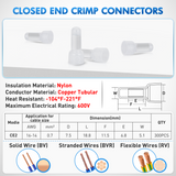 Nilight 300PCS CE2 Closed End Crimp Terminal 16-14 Gauge Nylon Insulated Closed End Wire Cap Wire Connectors Crimp Cap Terminals Connectors for Automotive Car Truck Boats Marine Electrical Wiring