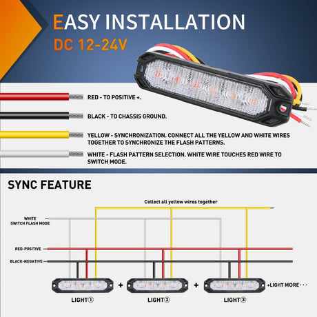 Nilight 4PCS 6 LED Red and Yellow Emergency Warning Strobe Lights