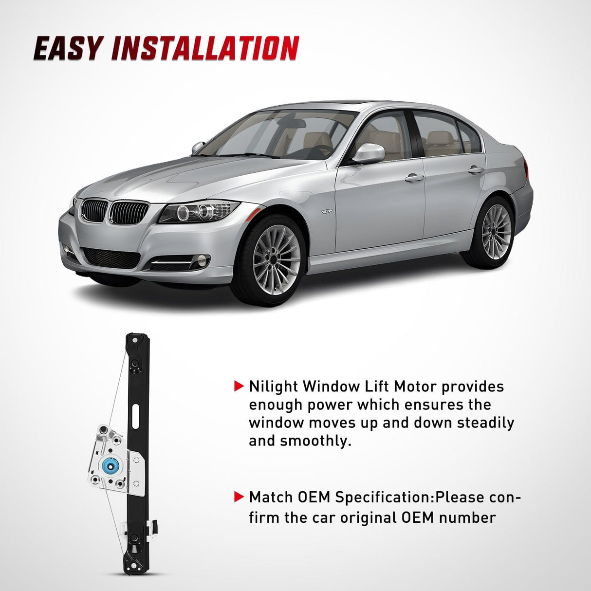 Nilight 749-469 Rear Passenger Side Power Window Regulator,Compatible with BMW E90 E91 323i 325i 325xi 328i 328i xDrive 330i 330xi 335i 335xi M3 2006 2007 2008 2009 2010 2011