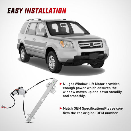 Nilight Power Window Regulator with Motor Assembly Replacement for Honda Pilot 2003 2004 2005 2006 2007 2008, Front Driver Side, 748-129