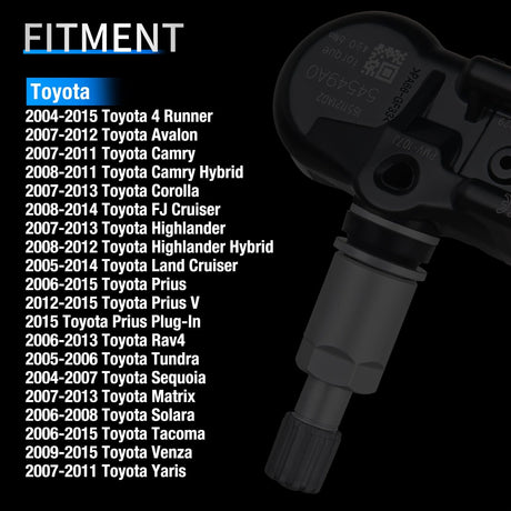 inflator 2003 2004 2005 2006 2007 2008 2009 2010 2011 2012 2013 2014 2015 2016 2017 Toyota 4Runner FJ Cruiser Prius Lexus CT ES Scion Tire Pressure Monitor Sensor