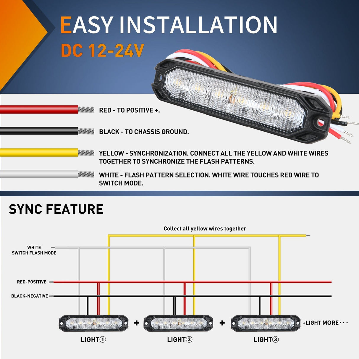 4PCS 6 LED White Emergency Warning Strobe Lights