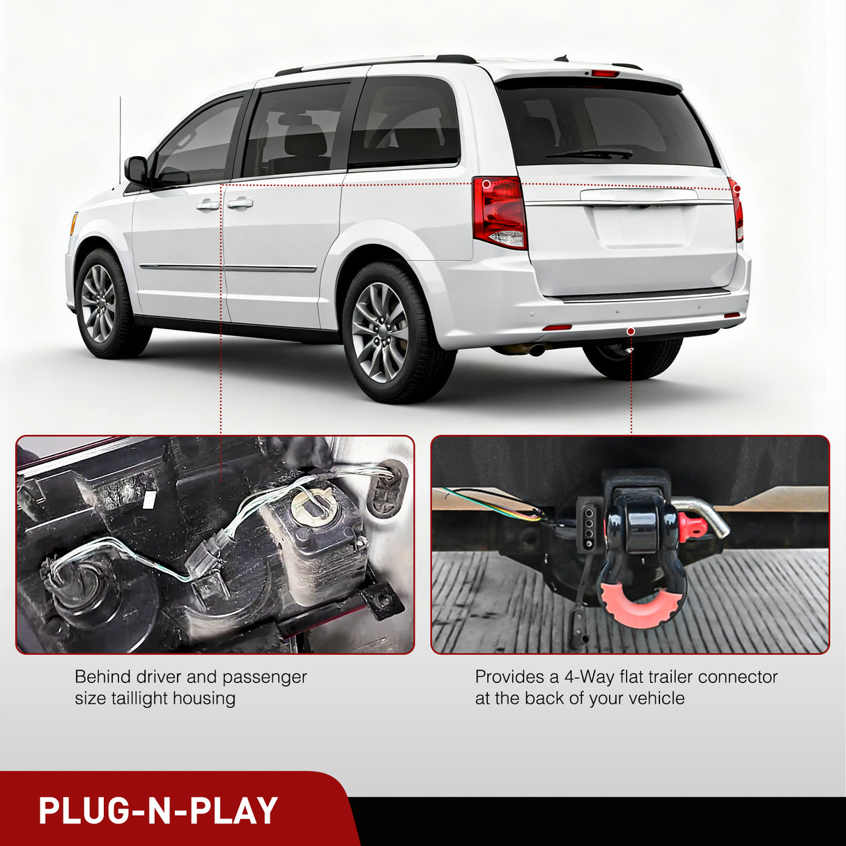 4 Pin Trailer Wiring Harness Kit 56331 for2011 2012 2013 2014 2015 2016 2017 2018 2019 2020 Dodge Grand Caravan Chrysler Town & Country Ram C/V