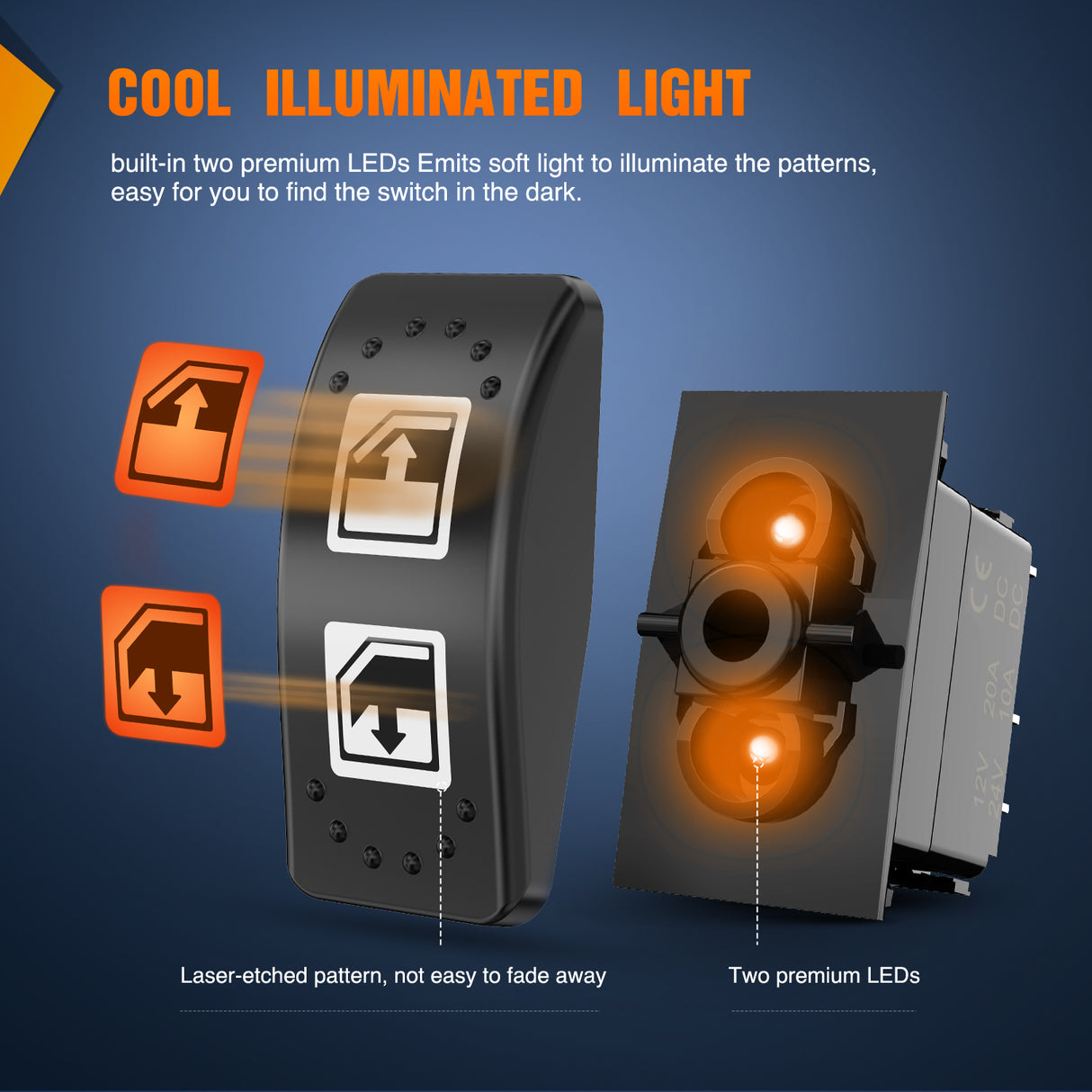 UTV Left Hand Driver Power Window Switch On Off 8 PIN Toggle Switches with Orange Backlit Light 12V 24V with Jumper Wires Set for Can-Am Defender Max 2016-2019 HD8 HD10 710004979