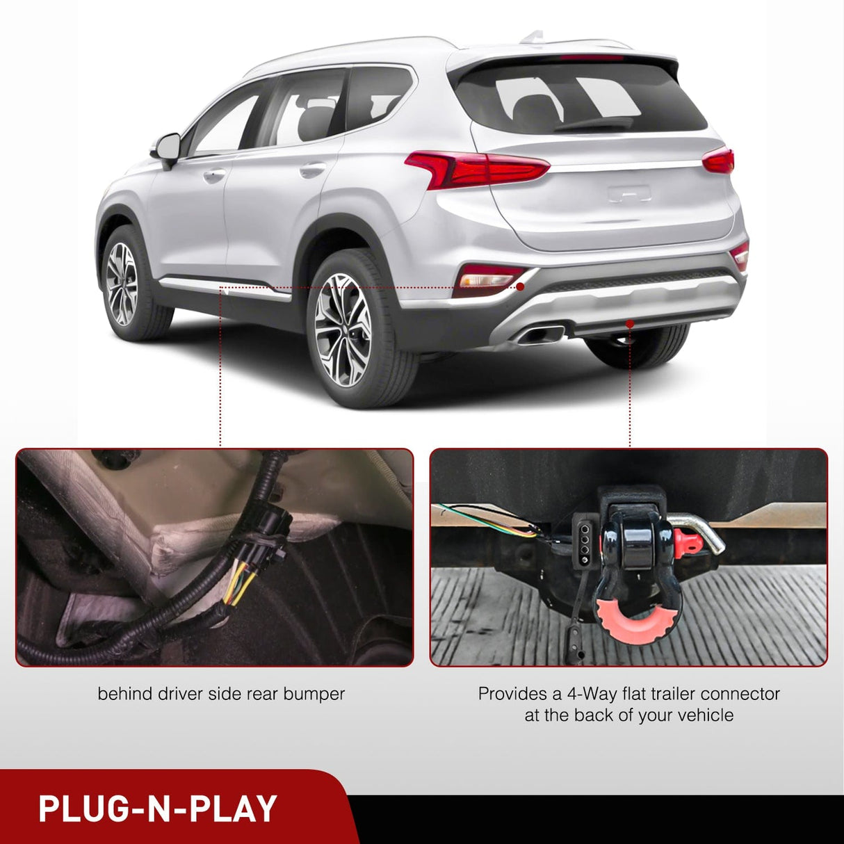 Wiring Harness Kit Nilight 4 Pin Custom Trailer Wiring Harness 56420 Vehicle Side Compatible with Hyundai 2019 2020 2021 2022 2023 2024 Santa Fe Santa Cruz Palisade Tucson; Kia Telluride Sorento Carnival