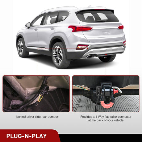 Wiring Harness Kit Nilight 4 Pin Custom Trailer Wiring Harness 56420 Vehicle Side Compatible with Hyundai 2019 2020 2021 2022 2023 2024 Santa Fe Santa Cruz Palisade Tucson; Kia Telluride Sorento Carnival