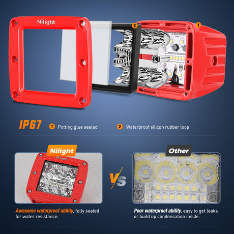 Nilight LED Light Pods 2PCS 42W 3 Inch Triple Row Spot Flood Combo Cubes with Wiring Harness Kit for Driving Backup Reverse Lighting on Off-Road Truck SUV ATV UTV